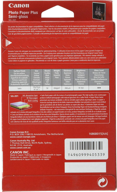 CANON | SG-201 Semi Gloss Photo Paper Plus 4x6 50 Sheets