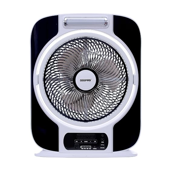 GEEPAS | 12'' Rechargeable Box Fan Black & White | GF989
