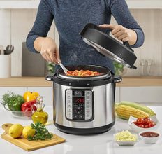 BLACK + DECKER | Smart Steam Pot Electric Pressure Cooker 7 In 1 with 12-Programs 6LTR 1000W Black/Silver |PCP1000-B5