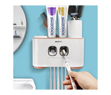 Wekity Toothbrush Holder Multifunctional Wall Mounted Space Saving Toothbrush and Toothpaste Squeezer Kit with Dustproof Cover 5 Toothbrush Slots 2 Automatic Toothpaste Dispenser and 4 Cups Pink | JPO6450