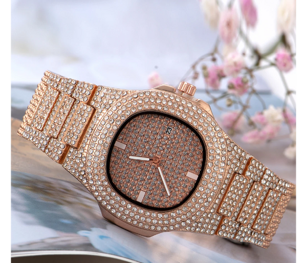 Luxury Quartz Watch with High Quality Cubic Imprint Cut Stone for Women - Rose Gold | JPN3936