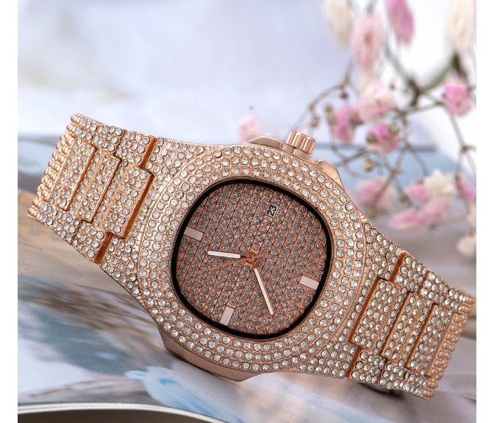 Luxury Quartz Watch with High Quality Cubic Imprint Cut Stone for Women - Rose Gold | JPN3936