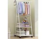 Portable Clothes Rack with Hanging Rod Two Storage Shelves and Wheels Freestanding Garment Organizer Stand | JPO2858