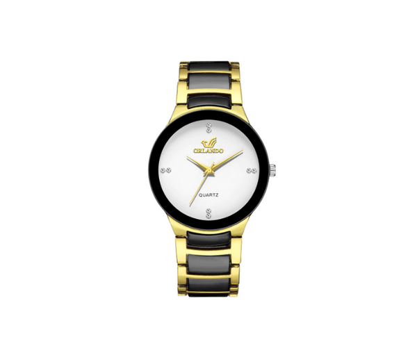 Orlando White Dial Small Fashion Watches - Black and Gold  | JPI8633