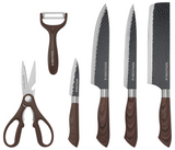 ROYALFORD | 6pcs Kitchen Knife Set with Non Stick Coating And Extra Short Stainless Steel Blades Brown | RF10462