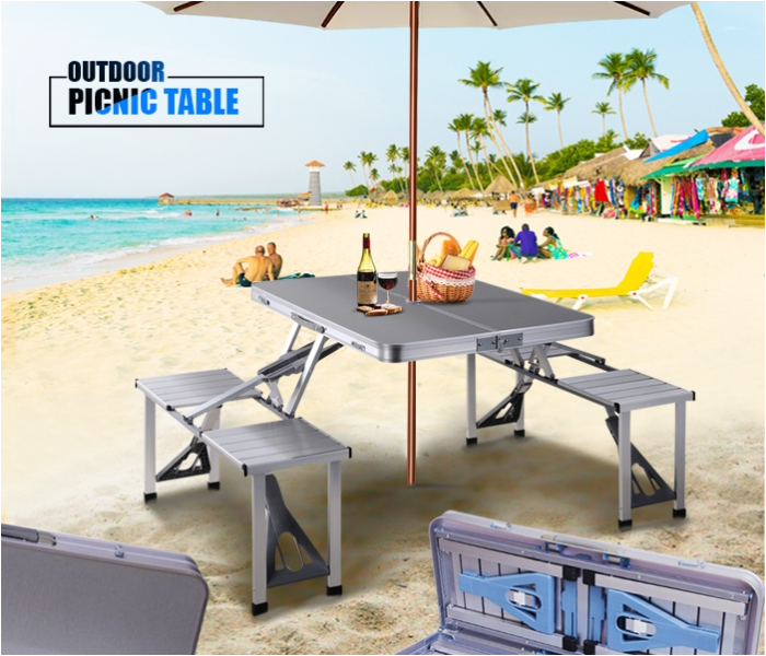 Outdoor Multifunctional Picnic Table JA162 with Foldable 4 Seats FS3695 Silver | JPC2395