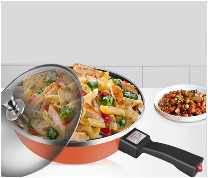 Generic Multifunctional Household Electric Smoke Free Non Stick Frying Pan - Orange | JPK4544