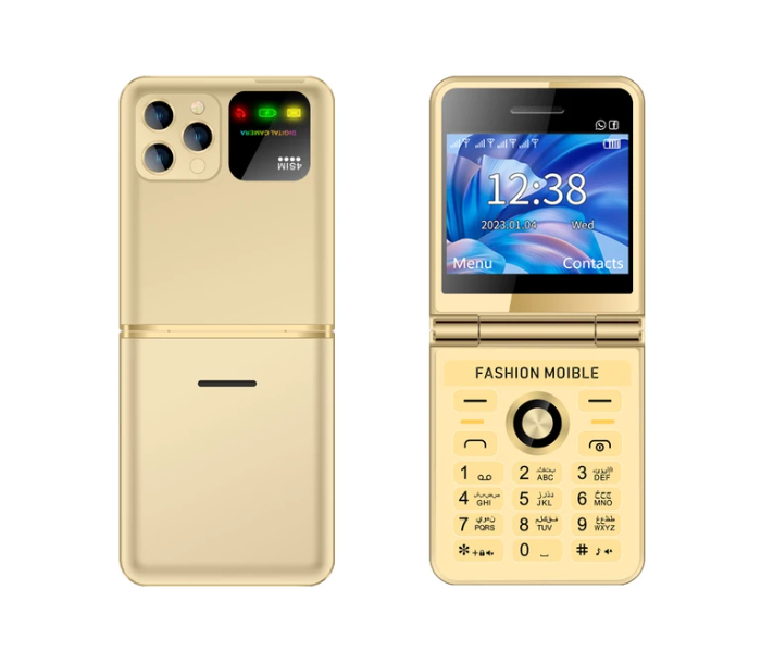 P20 2.4 Inch HD Display Flip 2G 4 SIM GSM Unlocked LED Flashlight Mobile Phone - Gold | JPN5324