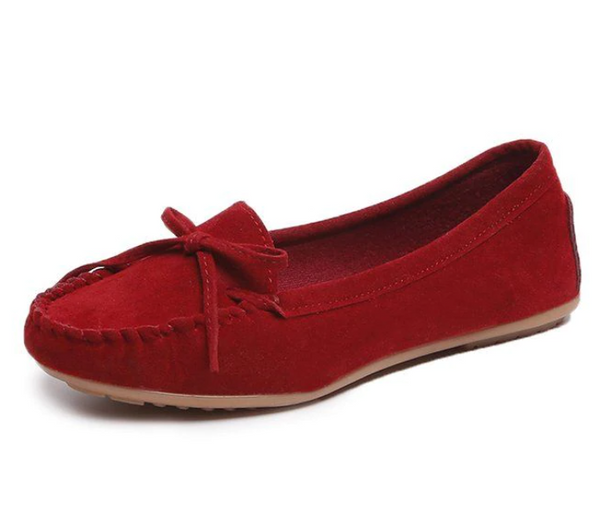 Bow Reverse Suede Leather Breathable Cow Tendon Sole Set Casual Shoes EU 37 For Women - Wine(JA141) | JPG6687
