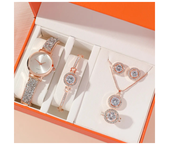 Jongo 1 pcs watch with rhinestone decor and 5 piece jewellery set | JPN3087