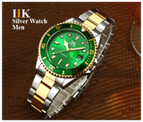 IIK Rotatable Bezel Sapphire Glass Stainless Steel Band Sport Quartz Wrist Watch for Men – Green and Gold  | JPE9325