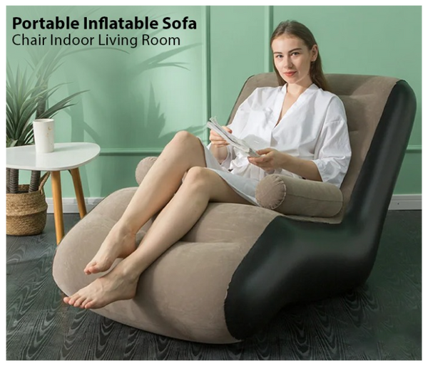 Creative inflatable recliner, inflatable sofa lounger, lazy floor chair with armrests, suitable for indoor living room bedroom, outdoor travelling camping | JPN8390