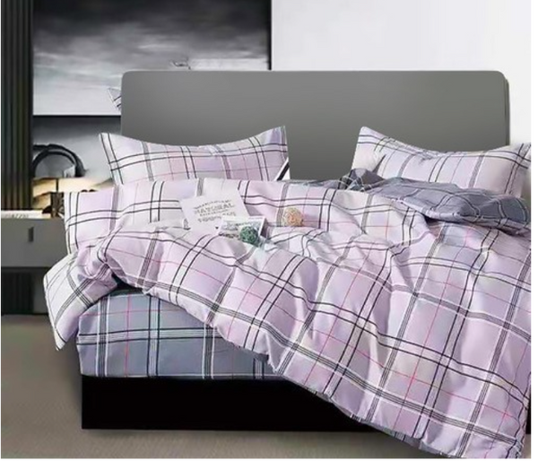 JA158-33 Cotton Double Size Bedsheet with Quilt Cover and Pillow Case 4 Pcs- Grey | JPI9667