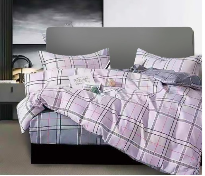 JA158-33 Cotton Double Size Bedsheet with Quilt Cover and Pillow Case 4 Pcs- Grey | JPI9667