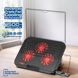 PROMATE | Laptop Cooling Pad with 3 Silent Cooling Fans Adjustable Ergonomic Height Stand | AIRBASE-2.BLACK