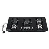 GEEPAS | 5 Burner Gas Hob Attractive Design 8mm Tempered Glass Worktop Automatic Ignition Black | GGC31011
