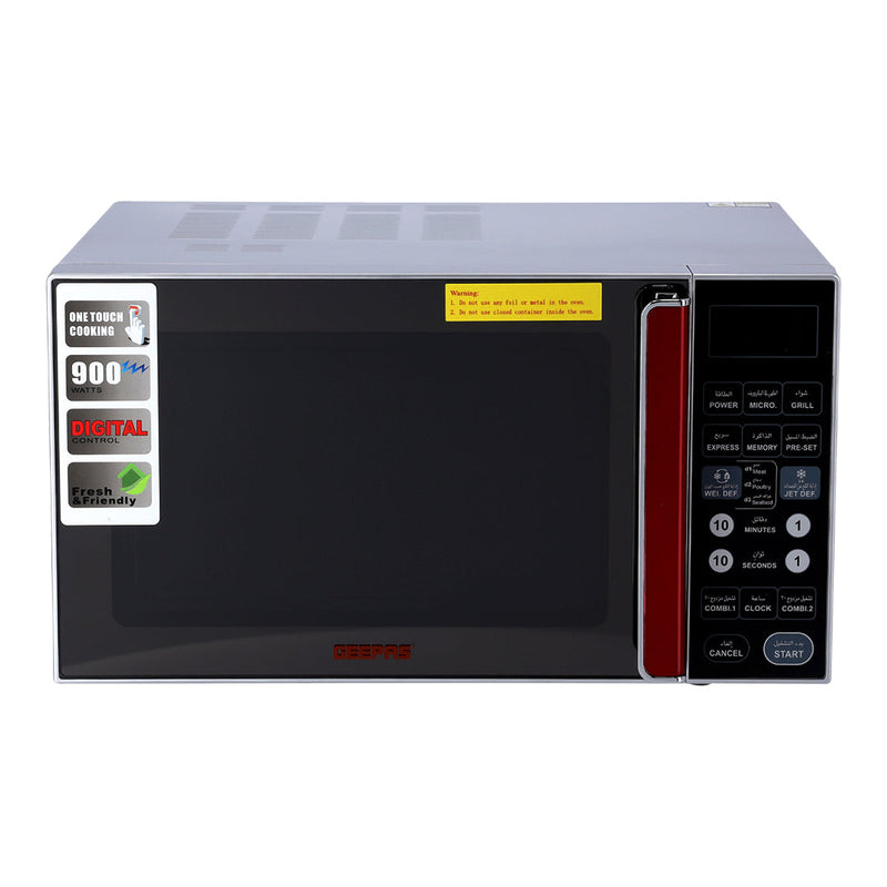 GEEPAS | Microwave Oven with Multiple Cooking Menus Digital Controls 27 Ltrs 1400 W Silver | GMO1876