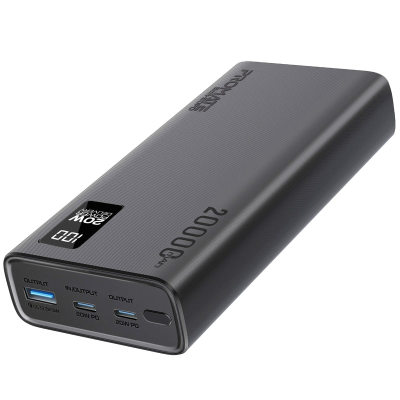 PROMATE | Super Slim 20000 MAH PB With 35W Dual USD -C Port Black | BOLT-20PD+.BLACK