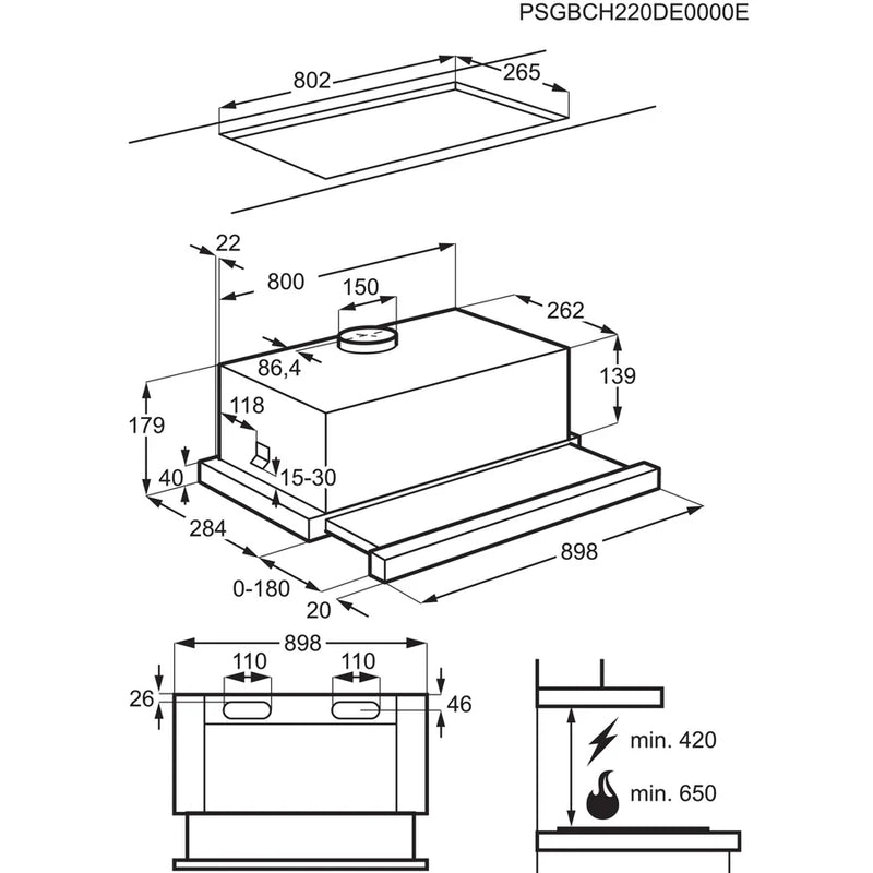 AEG | Built-in Pull-out Cooker Hood, 90cm 4 Cleanable Filter | DPB3632S
