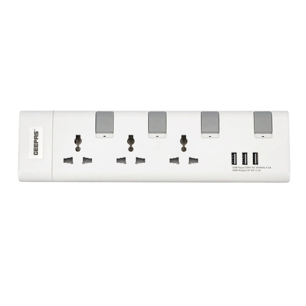 GEEPAS | 3 Way Extension Socket with 2 USB Port White | GES5803