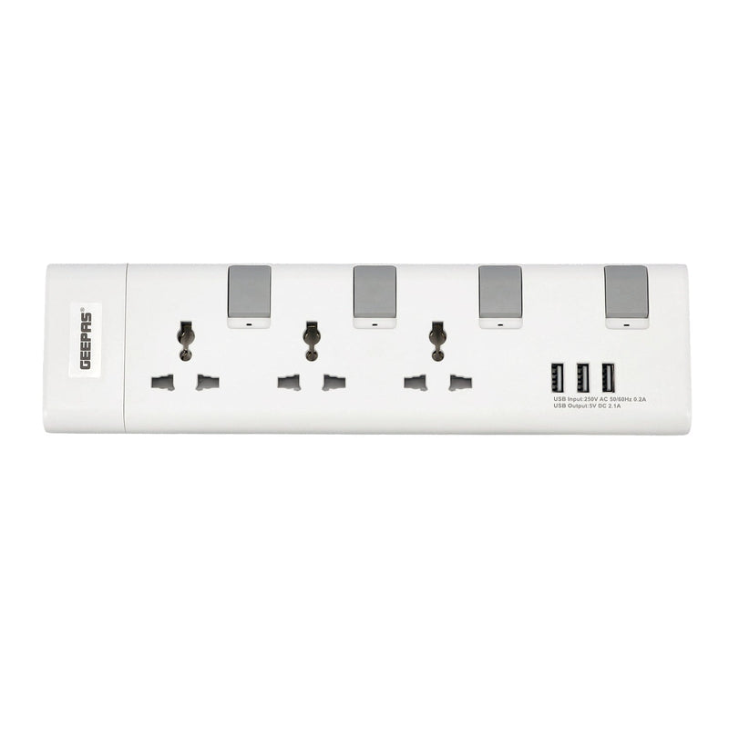GEEPAS | 3 Way Extension Socket with 2 USB Port White | GES5803