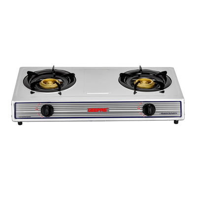 GEEPAS | Stainless Steel Gas Cooker Double Cast Iron Burner Stovetop Silver | GK5605