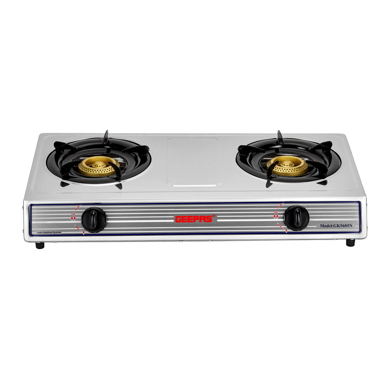 GEEPAS | Stainless Steel Gas Cooker Double Cast Iron Burner Stovetop Silver | GK5605