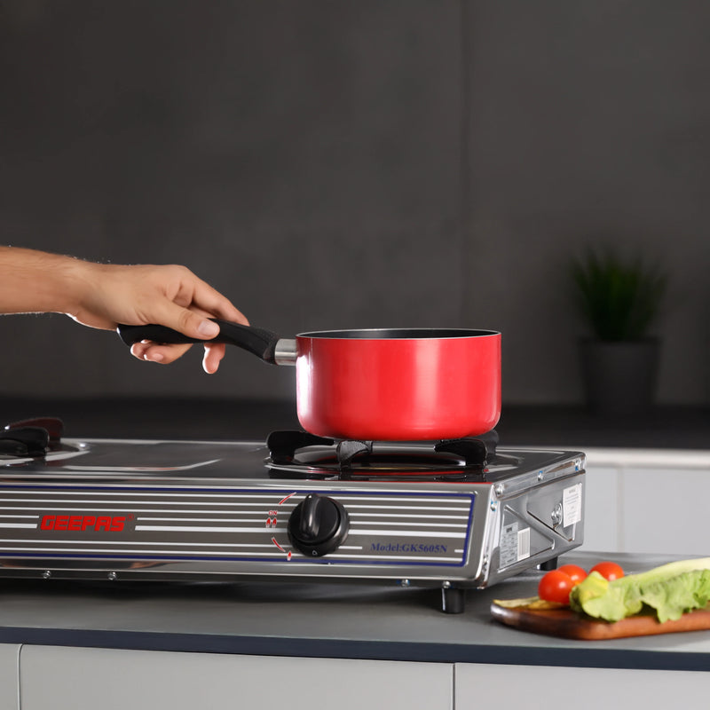GEEPAS | Stainless Steel Gas Cooker Double Cast Iron Burner Stovetop Silver | GK5605