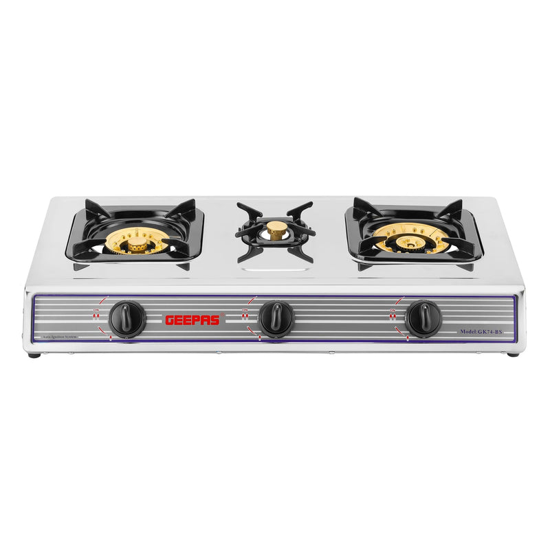 GEEPAS | Stainless Steel 3 Burner Gas Cooker | GK74BS