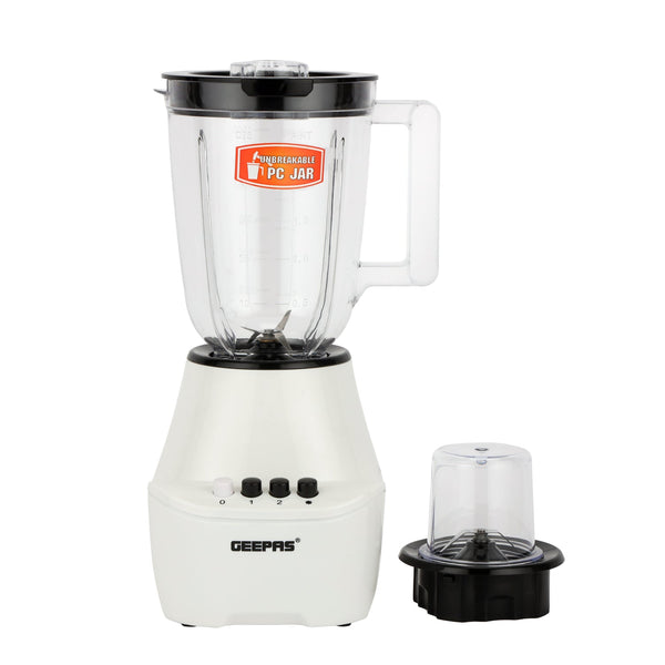GEEPAS | 250Watts 2 in 1 Multifunctional 1.5 Litre Stainless Steel Blades Blender  White | GSB5409