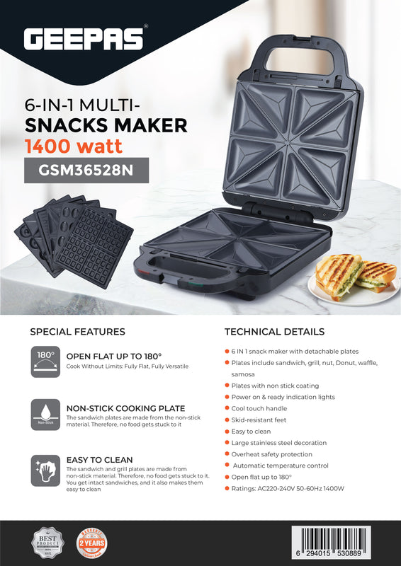 GEEPAS | 6 in 1 Multi Snacks Maker | GSM36528