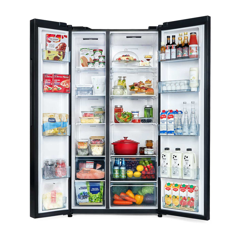 HITACHI | Skyline Series Side by Side Refrigerator 656L Glass Black | HRSN9713ESGBKGF