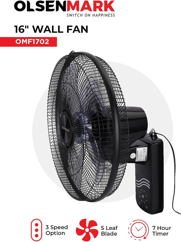 OLSENMARK | 16" Wall Fan 70W with Remote Control  |  OMF1702F