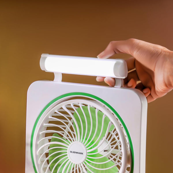 OLSENMARK | 6" Rechargable Fan With Led Light/3 Speed | OMF1875