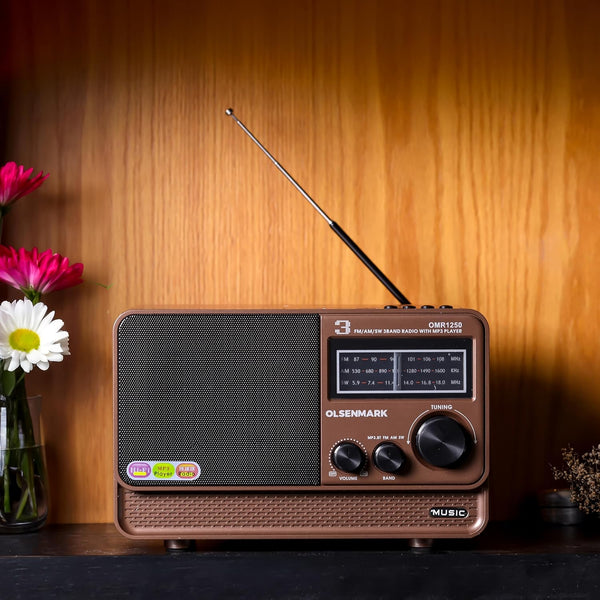 OLSENMARK | 3 Band Rechargeable Wireless Radio/AM/FM/SW/BT/MP3/AUX | OMR1250