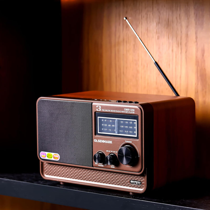OLSENMARK | 3 Band Rechargeable Wireless Radio/AM/FM/SW/BT/MP3/AUX | OMR1250