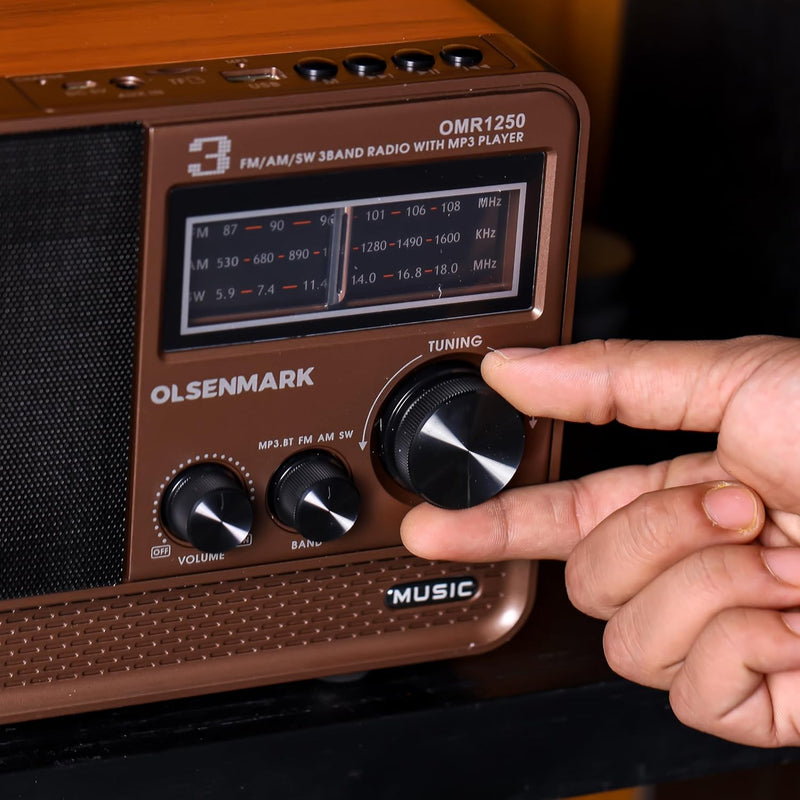 OLSENMARK | 3 Band Rechargeable Wireless Radio/AM/FM/SW/BT/MP3/AUX | OMR1250