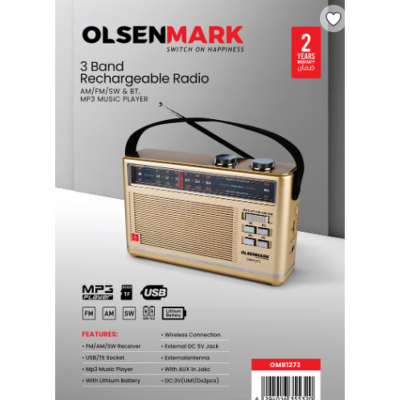 OLSENMARK | Rechargeable Radio with MP3 Player, 3 Band, USB, TF, FM Functions, Bluetoot | OMR1273