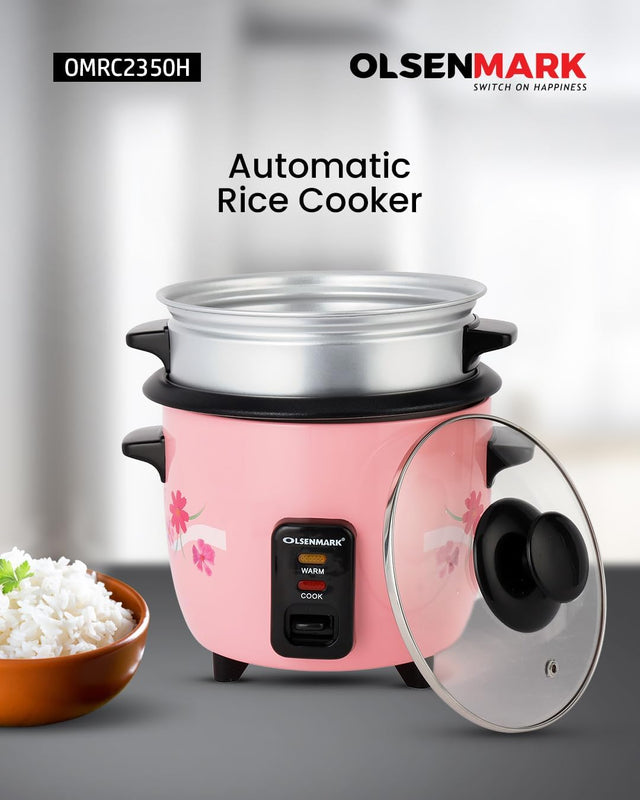 OLSENMARK | 3 in 1 Rice Cooker 0.6Ltrs Inner/Glass Lid | OMRC2350