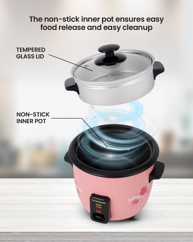 OLSENMARK | 3 in 1 Rice Cooker 0.6Ltrs Inner/Glass Lid | OMRC2350