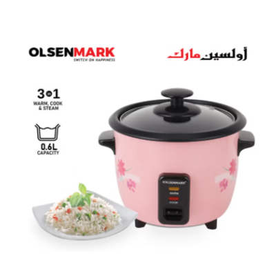 OLSENMARK | 3 in 1 Rice Cooker 0.6Ltrs Inner/Glass Lid | OMRC2350
