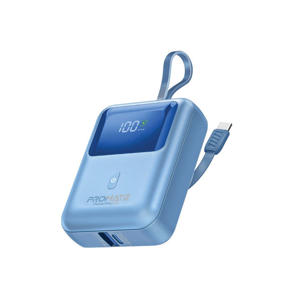 PROMATE | 10000 Mah Power Bank With 35 W Power Deivery With Built In C and Lightning Cable Blue | POWERPOD-10.BLUE