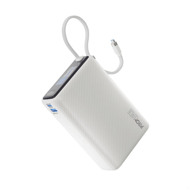 PROMATE | 20000 MAH 35W Super Speed Power Bank With Built In Type c Cable White |TITAN-35W.WHITE