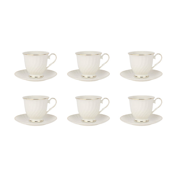 ROYALFORD | Bone China Cup & Saucer Set includes 12 pieces with six 250ml cups & six 6" saucers | RF12112