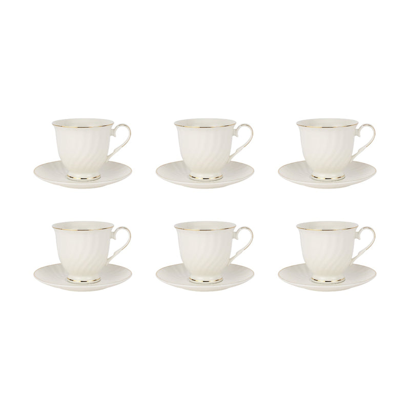 ROYALFORD | Bone China Cup & Saucer Set includes 12 pieces with six 250ml cups & six 6