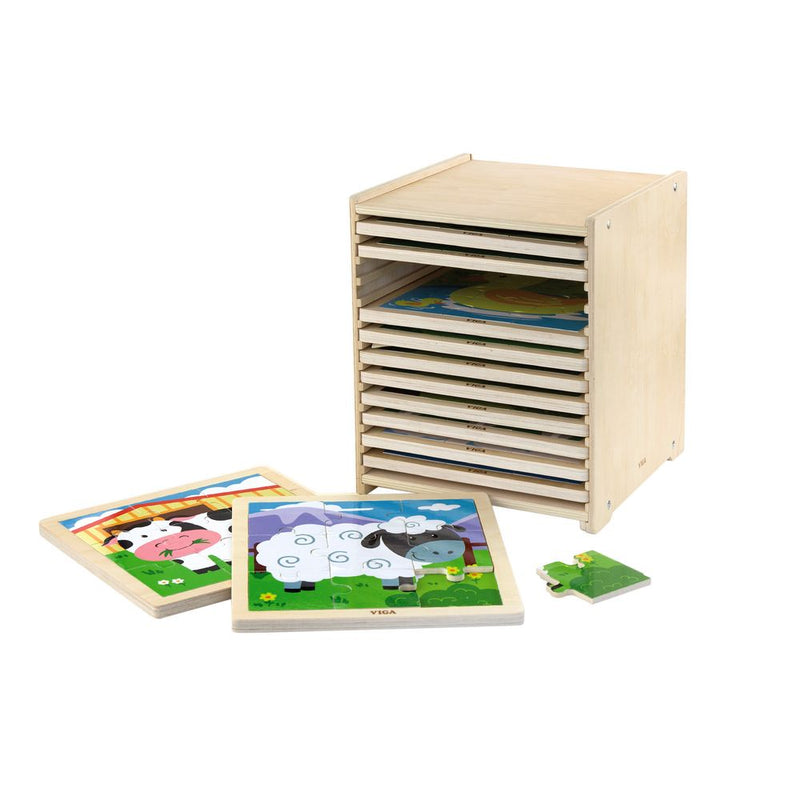 VIGA | 9 Piece Puzzle 12pcs Set w Storage Shelf | 51426