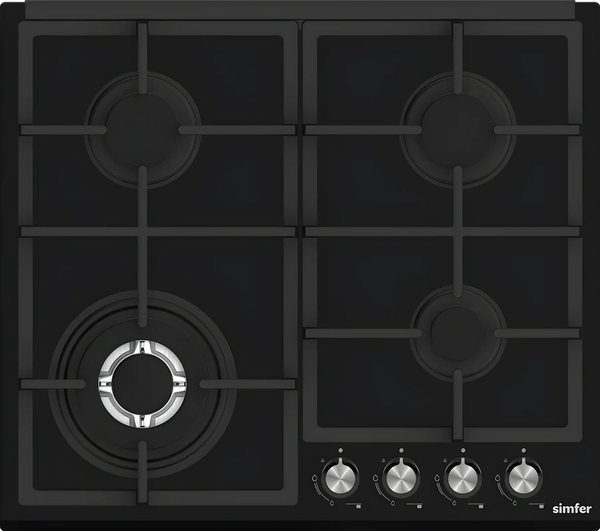 SIMFER | Built-in Gas Hob 4 Gas Burners Black Glass 60cm | SMFBHGTR60