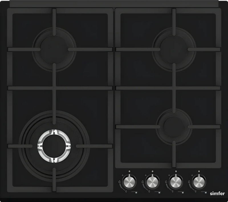 SIMFER | Built-in Gas Hob 4 Gas Burners Black Glass 60cm | SMFBHGTR60