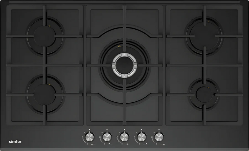 SIMFER | Built-in Gas Hob 90cm 5 Gas burners Black Glass | SMFBHGTR90