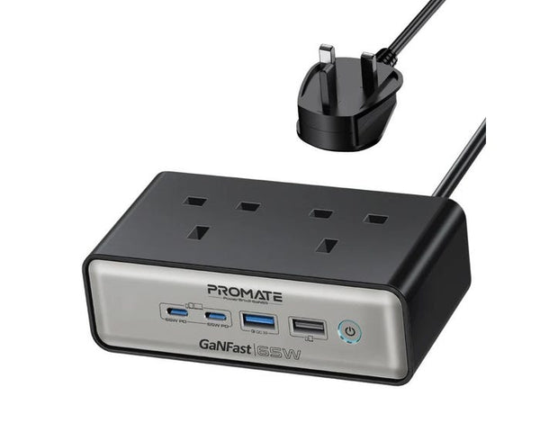 PROMATE | 65 W PD Ganfast Charging Station With Dual Socket 2 Meter Cable Length | POWERBRIX2-GAN65